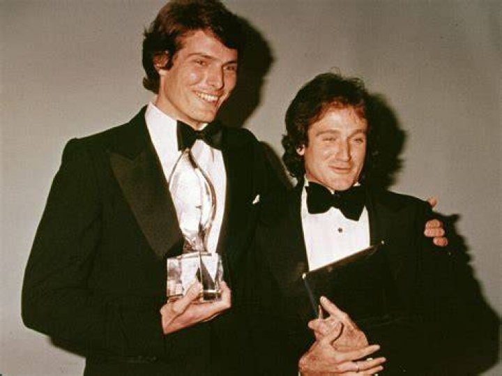 American actors Christopher Reeve (1952 - 2004) and Robin Williams pose backstage at the People's Choice Awards, March 1979.