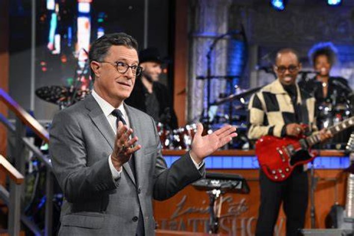 The Late Show with Stephen Colbert and guest Matt Damon during Monday's April 1, 2024 show.